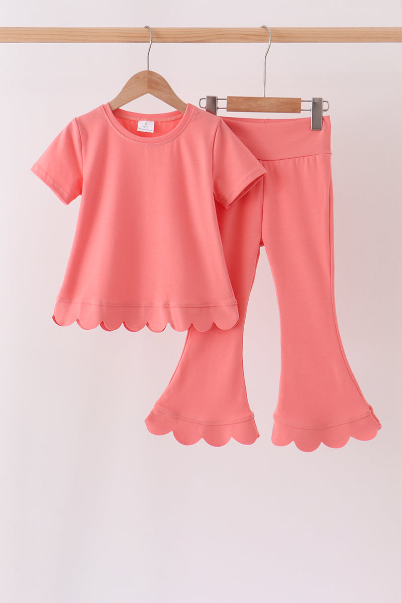 Coral scalloped active pants set - Aaria Tees Aaria Tees