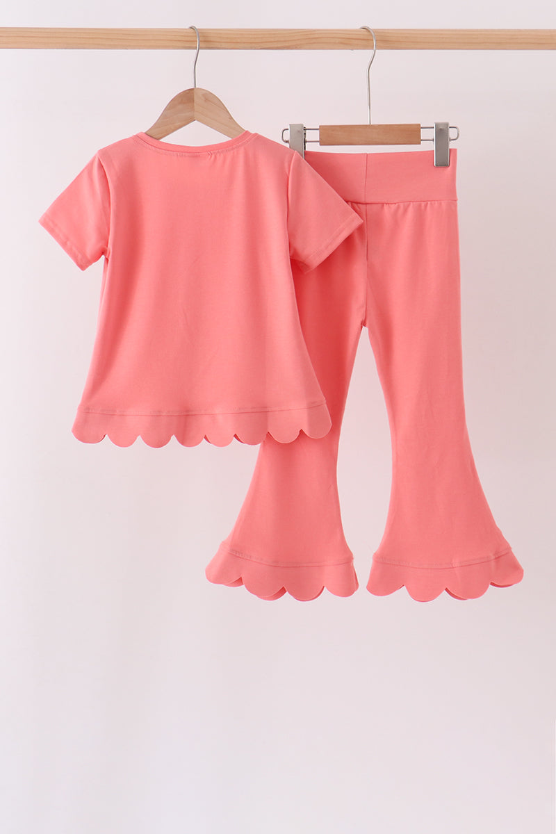 Coral scalloped active pants set - Aaria Tees Aaria Tees