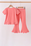 Coral scalloped active pants set - Aaria Tees Aaria Tees