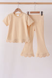 Khaki scalloped active pants set - Aaria Tees Aaria Tees