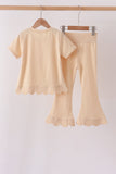 Khaki scalloped active pants set - Aaria Tees Aaria Tees