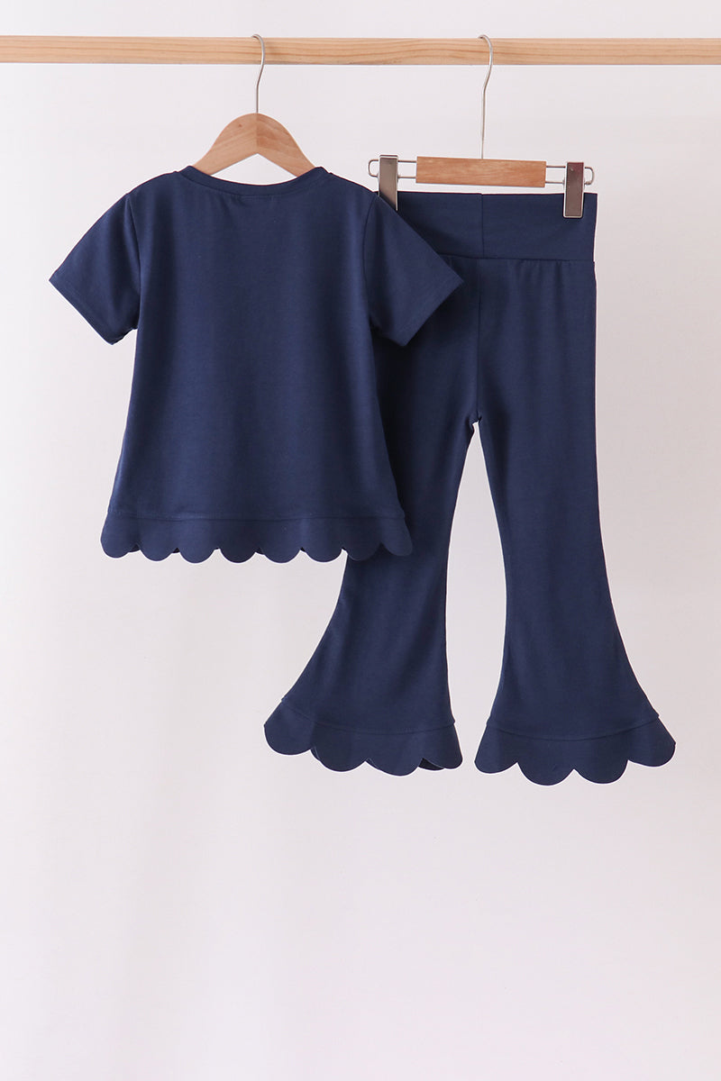 Navy sclloped active pants set - Aaria Tees Aaria Tees