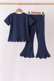 Navy sclloped active pants set - Aaria Tees Aaria Tees