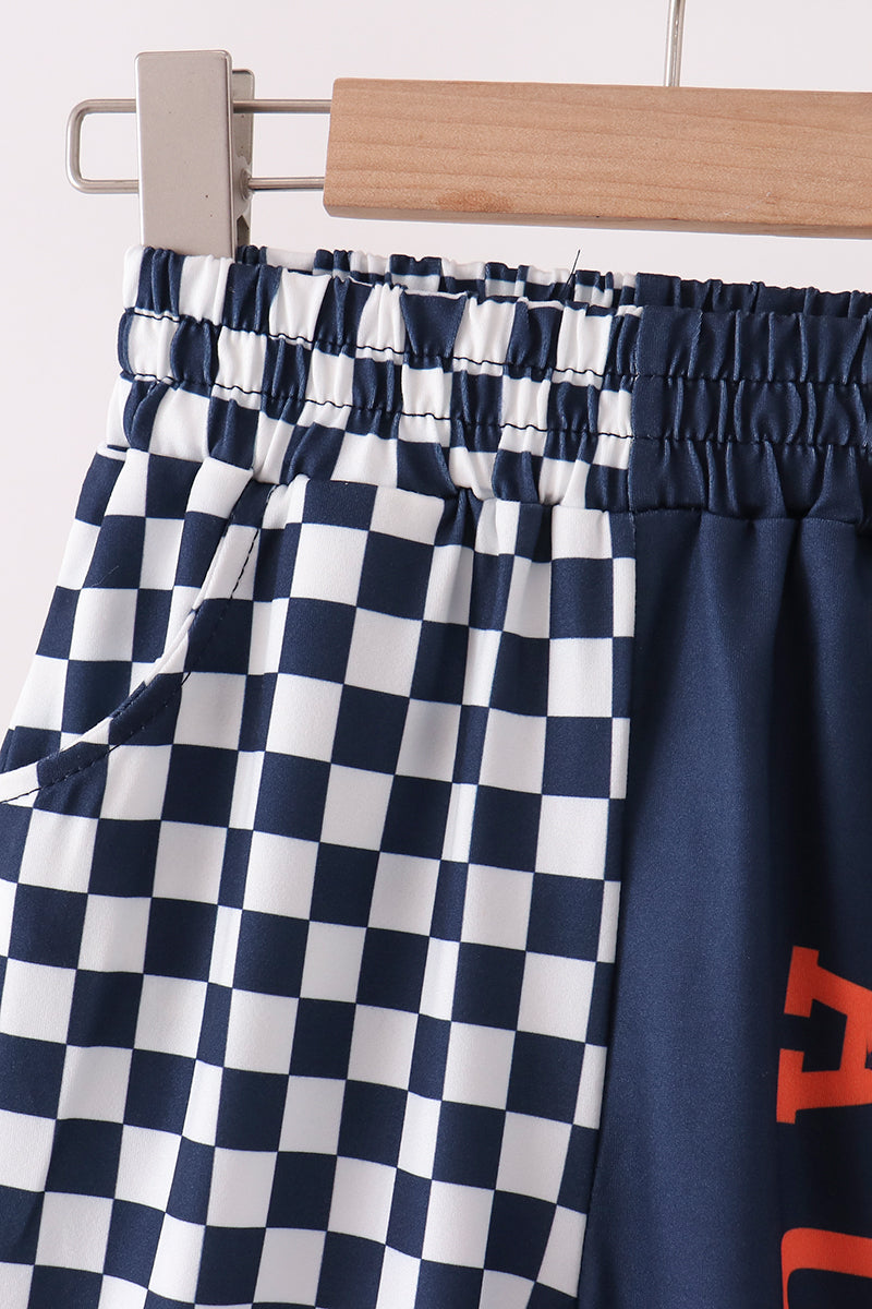 Navy Auburn checkered pants - Aaria Tees Aaria Tees