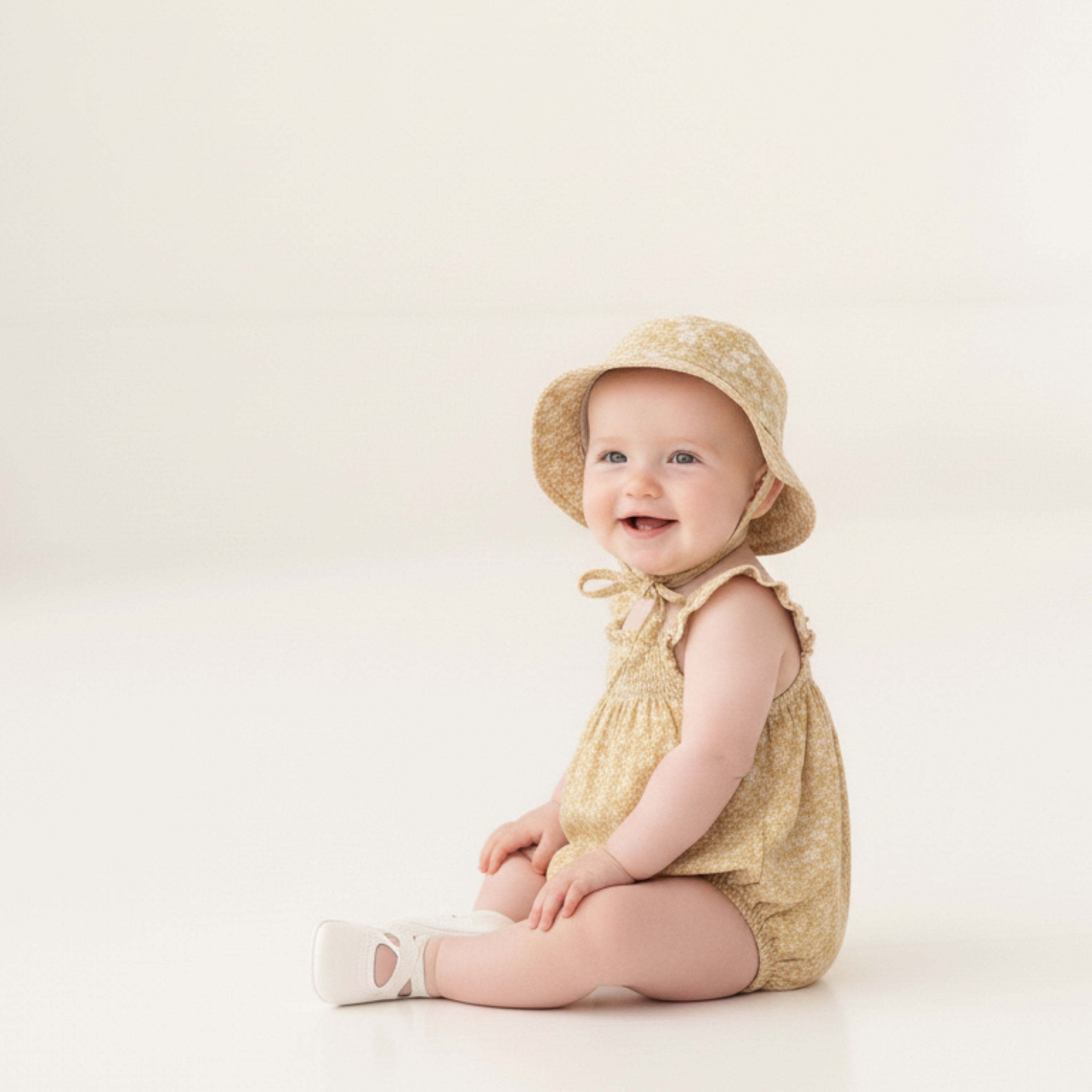 Organic Ruffle Sleeve Bubble Romper - Yellow Blossom - Aaria Tees Aaria Tees