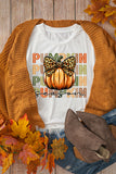 White PUMPKIN Season Leopard Bow Print Crew Neck T Shirt - Aaria Tees Aaria Tees