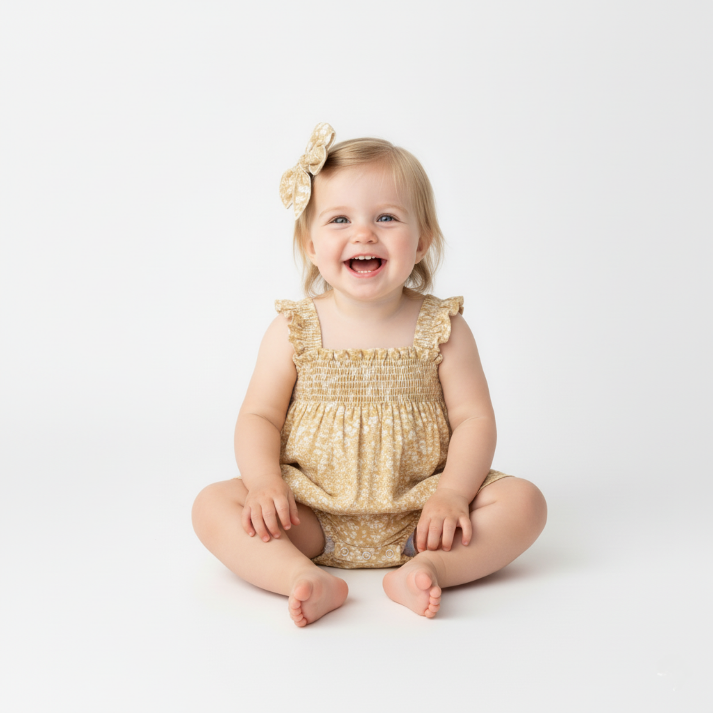 Organic Ruffle Sleeve Bubble Romper - Yellow Blossom - Aaria Tees Aaria Tees