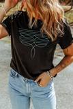 Black Western Fashion Geometric Embroidered T Shirt Aaria Tees