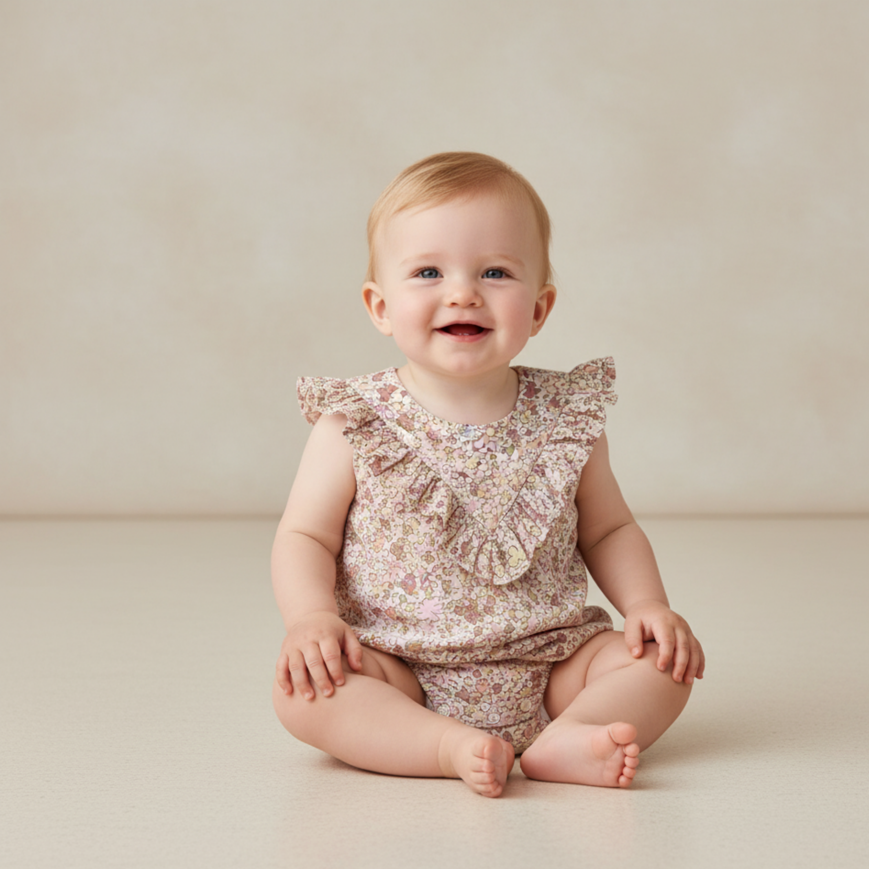 Organic Sleeveless Ruffle Bubble Romper - Pastel Bloom - Aaria Tees Aaria Tees