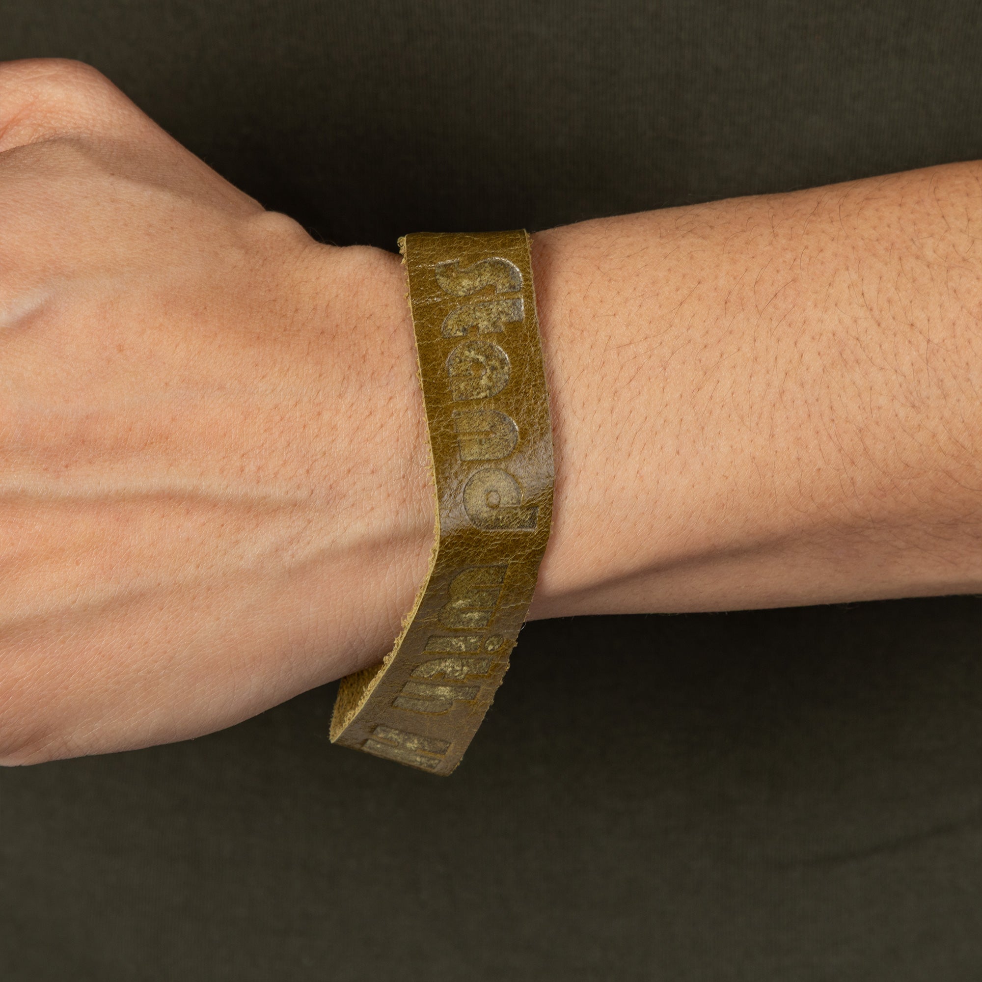 Recycled Leather Stand With Haiti Bracelet - Aaria Tees Aaria Tees