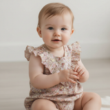 Organic Sleeveless Ruffle Bubble Romper - Pastel Bloom - Aaria Tees Aaria Tees