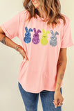 Pink Sequin Cute Bunny Graphic Easter Fashion Tee Aaria Tees
