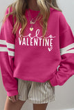 Rose Red Hello Valentine Varsity Striped Sleeve Baggy Sweatshirt - Aaria Tees Aaria Tees