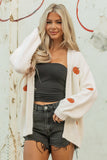 White Pumpkin Print Open Front Drop Shoulder Midi Cardigan - Aaria Tees Aaria Tees