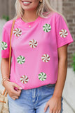 Sachet Pink Sequined Peppermint Pattern Christmas Custom T Shirt Aaria Tees