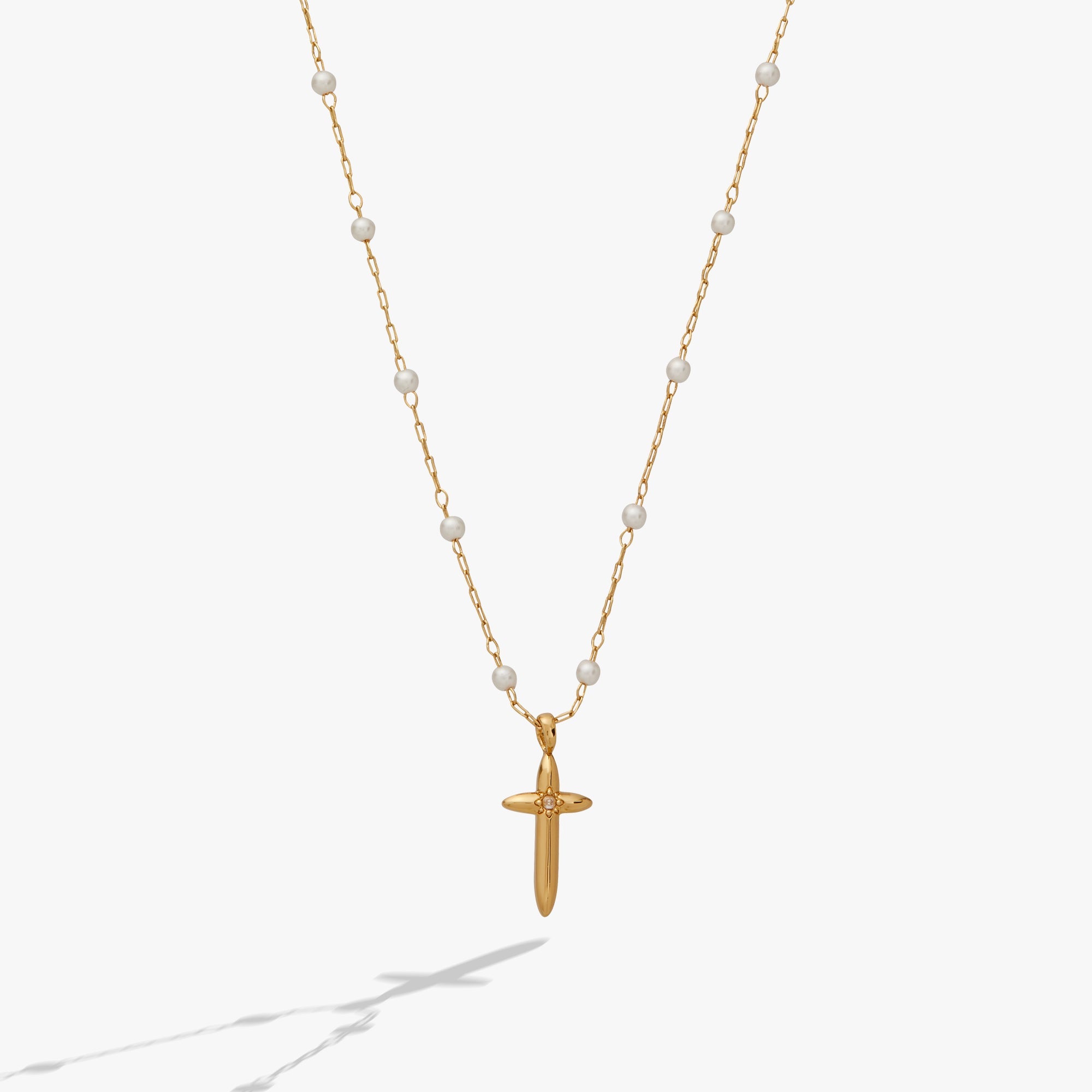 Cross 4:13 Pearl Rosary Chain Pendant Necklace - Aaria Tees Aaria Tees