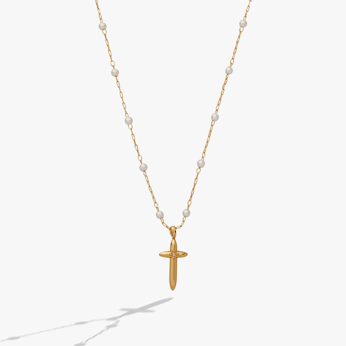 Cross 4:13 Pearl Rosary Chain Pendant Necklace - Aaria Tees