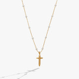 Cross 4:13 Pearl Rosary Chain Pendant Necklace - Aaria Tees Aaria Tees