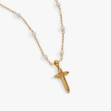 Cross 4:13 Pearl Rosary Chain Pendant Necklace - Aaria Tees Aaria Tees