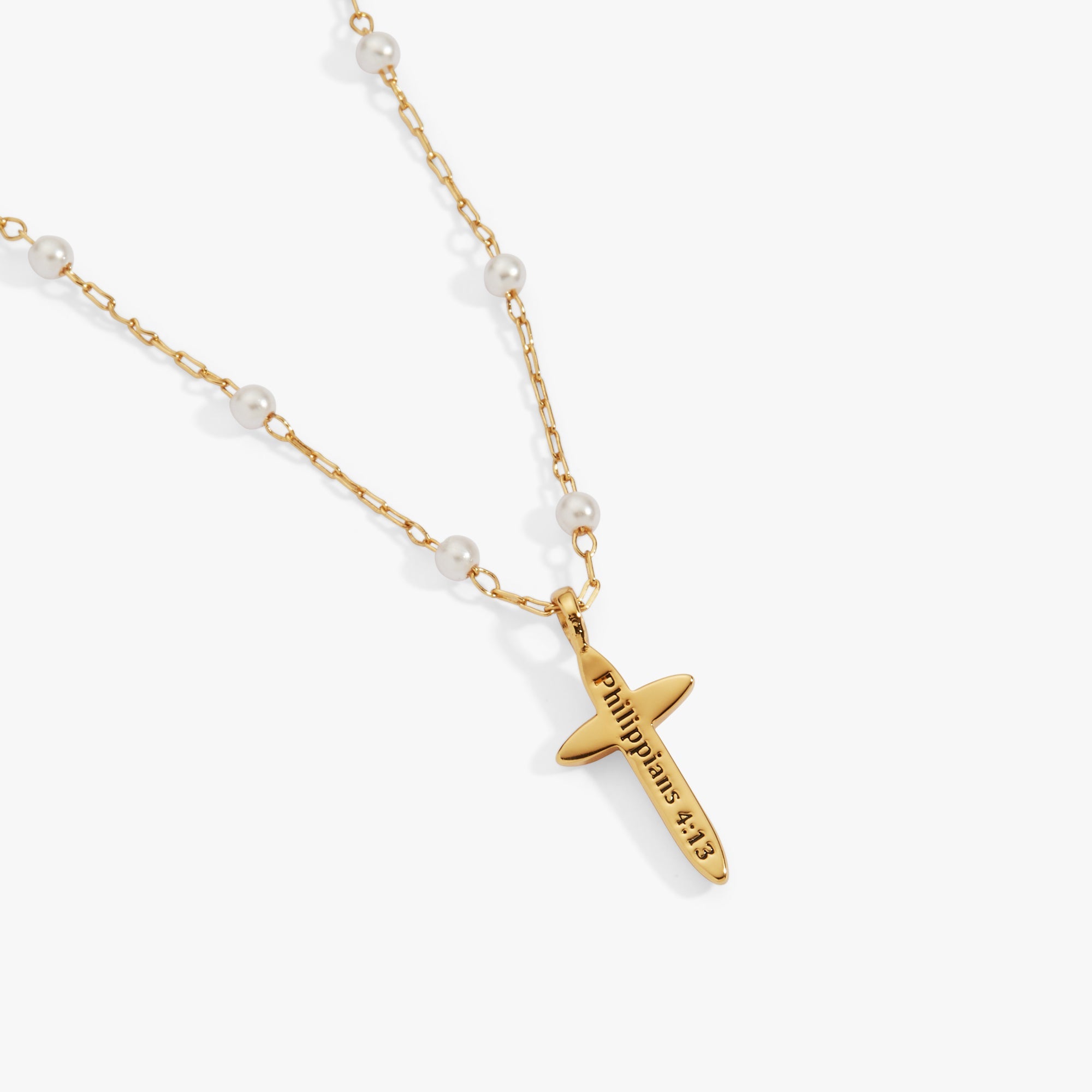 Cross 4:13 Pearl Rosary Chain Pendant Necklace - Aaria Tees Aaria Tees