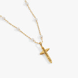 Cross 4:13 Pearl Rosary Chain Pendant Necklace - Aaria Tees Aaria Tees