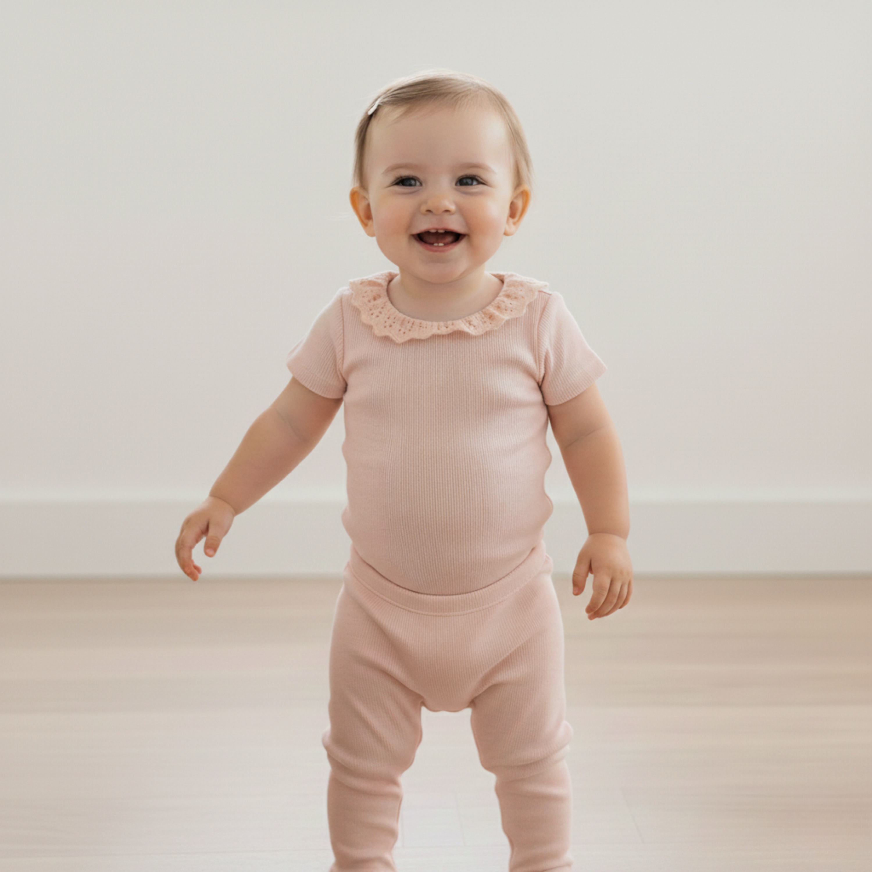 Organic Lace Collar Onesie & Tights Set - Blush - Aaria Tees Aaria Tees