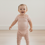 Organic Lace Collar Onesie & Tights Set - Blush - Aaria Tees Aaria Tees