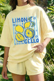 Yellow Cream LIMON CELLO Mock Neck Oversize Tee Short Set Aaria Tees