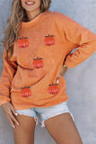 Orange Sequin Pumpkin Patched Twisted Rib Baggy Sweatshirt Aaria Tees