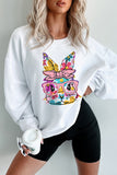 White Floral Rabbit with Glasses Graphic Corded Easter Sweatshirt Aaria Tees