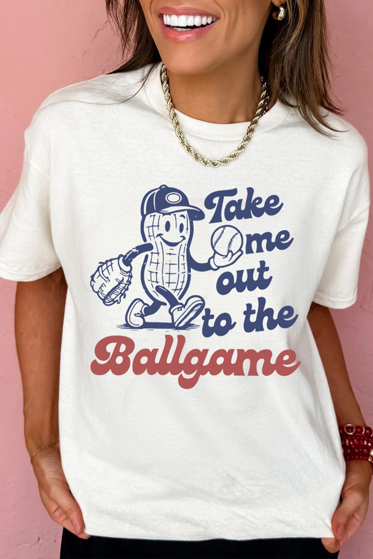 White Take me out to the Ballgame Casual Tee - Aaria Tees Aaria Tees