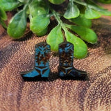 Engraved Rustic Copper Cowboy Boots | Wood Stud Earrings Aaria Tees