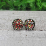 Red, Green and Silver Confetti Dome Stud Earrings Aaria Tees