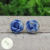 Blue and White Rose Stud Earrings Aaria Tees