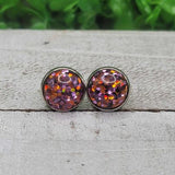 Purple, Orange and Black Confetti Dome Stud Earrings Aaria Tees