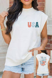 White USA/ Patriotic Victory Double Side Printed Mock Neck Tee Aaria Tees