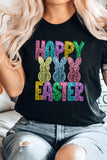 Black Glittering Bunny HAPPY EASTER Graphic T Shirt Aaria Tees