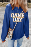 Dark Blue GAME DAY Glitter Detail Ribbed Drop Shoulder Sweatshirt - Aaria Tees Aaria Tees