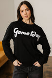 Black Chenille Game Day Graphic Drop Shoulder Sweatshirt Aaria Tees
