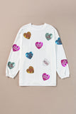 White Valentines Slogan Heart Sequin Corded Baggy Sweatshirt - Aaria Tees Aaria Tees