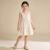 Organic Flutter Buttoned Tiered Dress - Spring Weave - Aaria Tees Aaria Tees