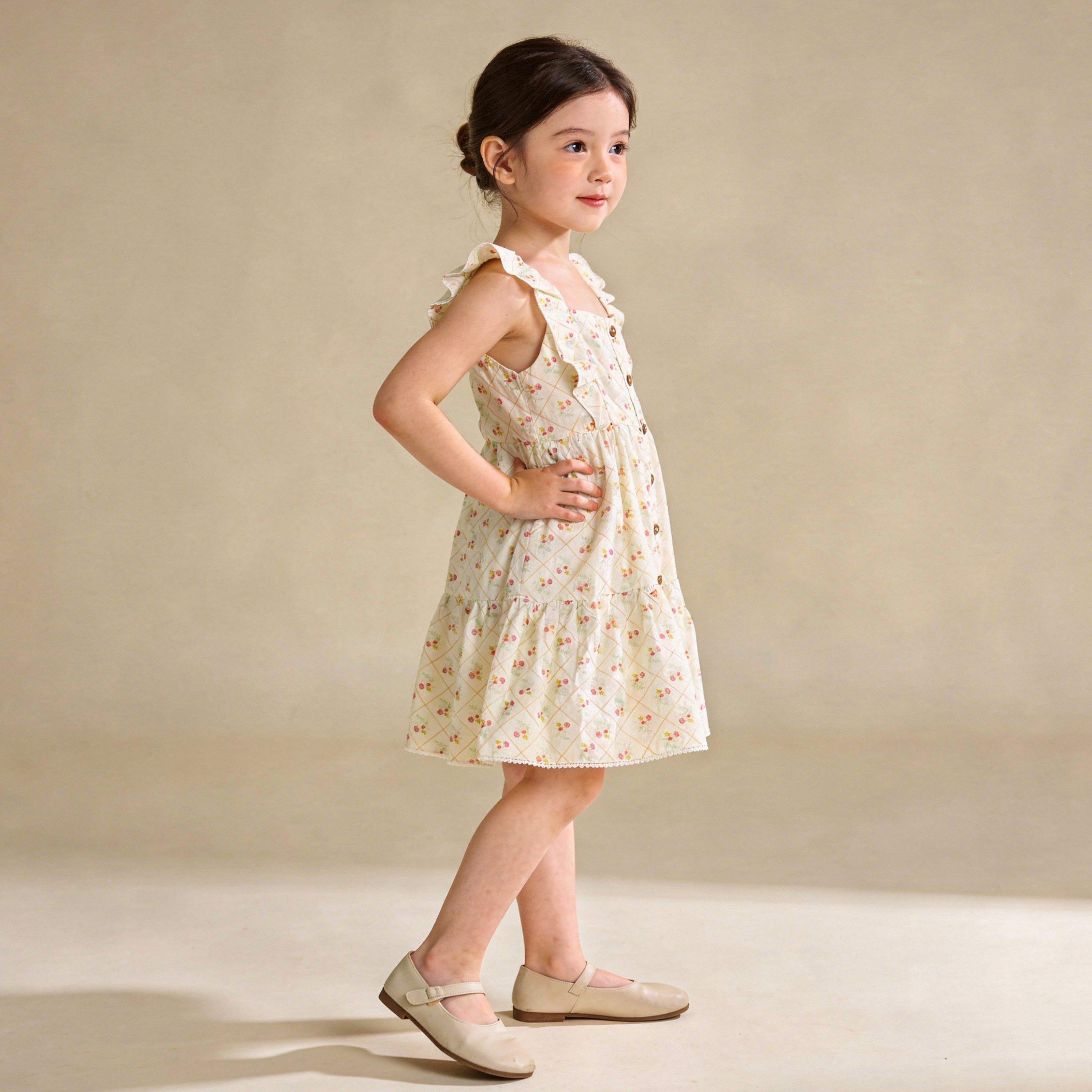 Organic Flutter Buttoned Tiered Dress - Spring Weave - Aaria Tees Aaria Tees