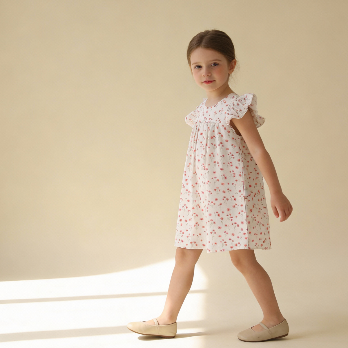 Organic Short Sleeve Flutter Dress - Pink  Bloom - Aaria Tees