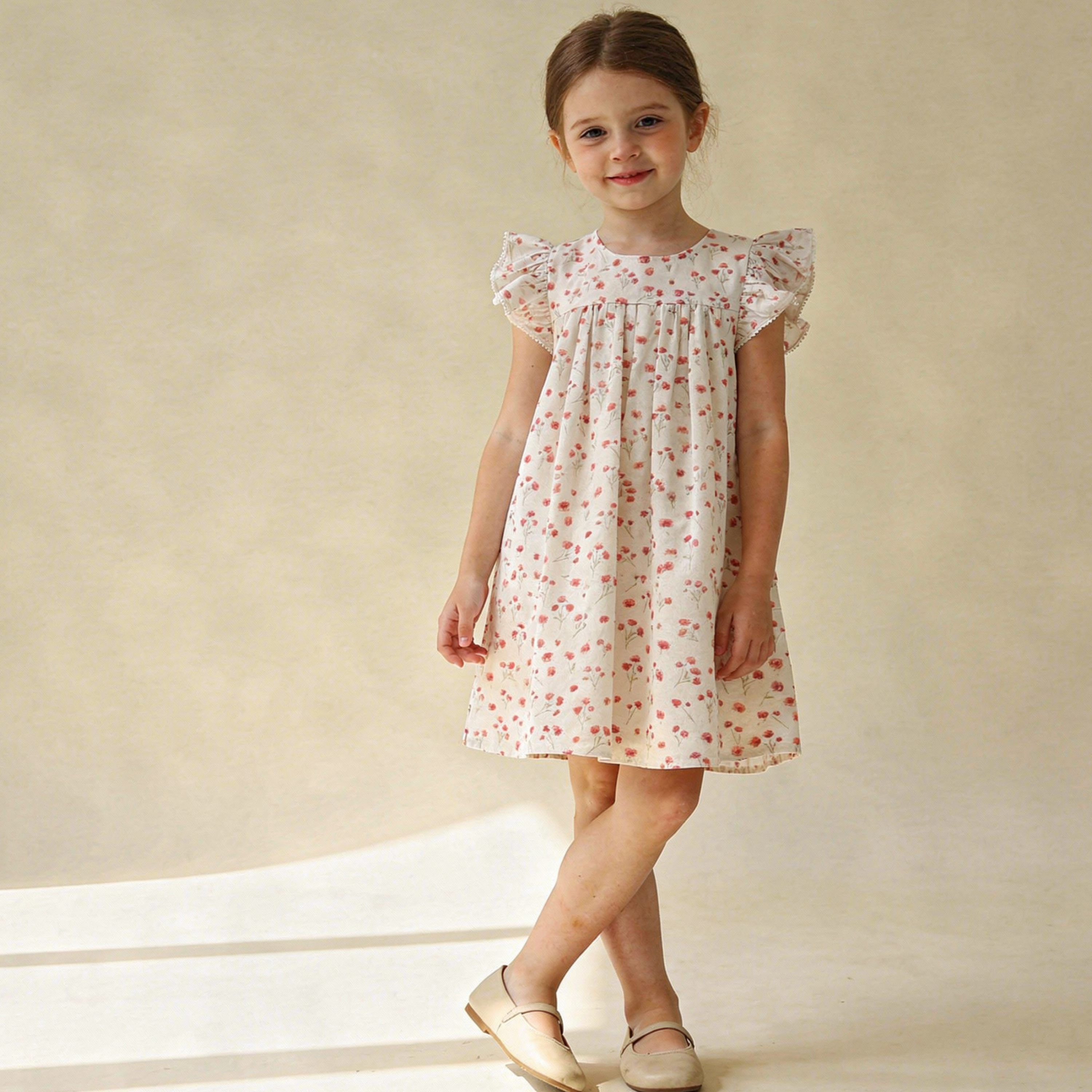 Organic Short Sleeve Flutter Dress - Pink  Bloom - Aaria Tees Aaria Tees