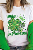 White Lucky and Caffeinated Clover Graphic St Patrick Tee Aaria Tees