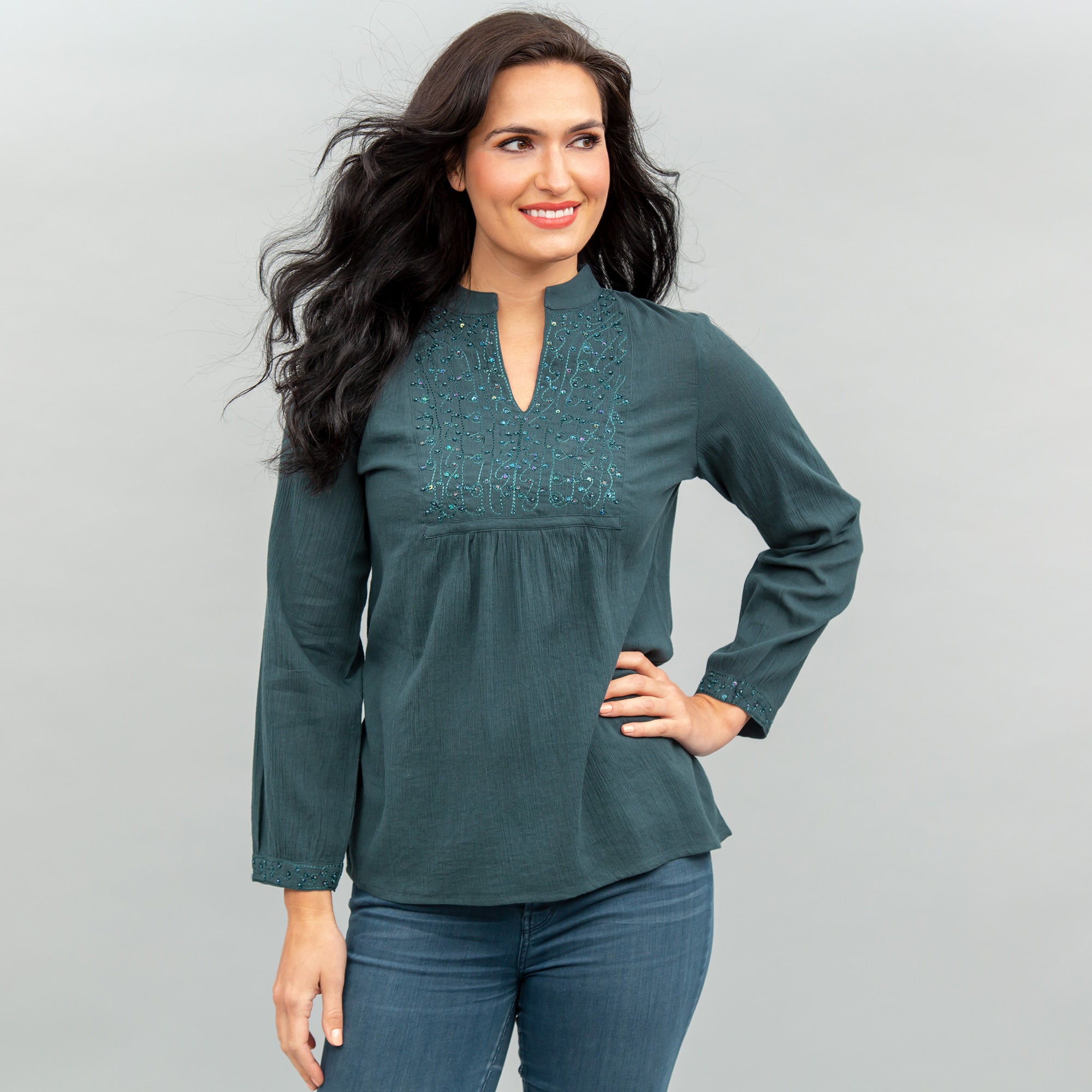Gemstone Colors Hand-Beaded Tuxedo Tunic - Aaria Tees Aaria Tees