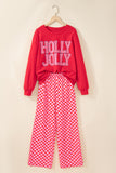 Red Christmas Slogan Graphic Plaid Contrast Two-piece Pant Set - Aaria Tees Aaria Tees