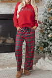 Red Plaid Mama Graphic Christmas Holiday Crewneck Pullover and Pants Two Piece Lounge Set Aaria Tees