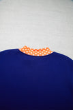 Sail Blue Polka Dot Letter Print Contrast Trim Mock Neck Sweatshirt Aaria Tees