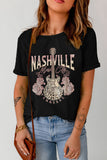 Black Nashville Music City Leopard Guitar Graphic T Shirt - Aaria Tees Aaria Tees